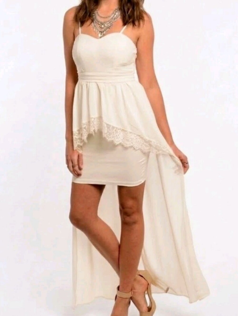 Women's Cream Lace Overlay High-Low Skirt Love Point NWT Size LG